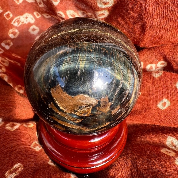 LARGE BLUE TIGERS EYE STONE SPHERE 65MM - Picture 8 of 9